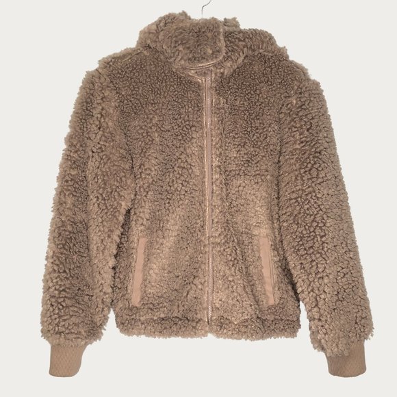 Abercrombie & Fitch Jackets & Blazers - Abercrombie & Fitch Gray Full Zip Sherpa Jacket Small Faux Fur Fuzzy Hooded